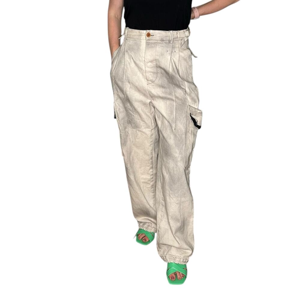 ETELIER GALLERY Cream‎ Distressed Relaxed Cargo Pants Size 2 Streetwear